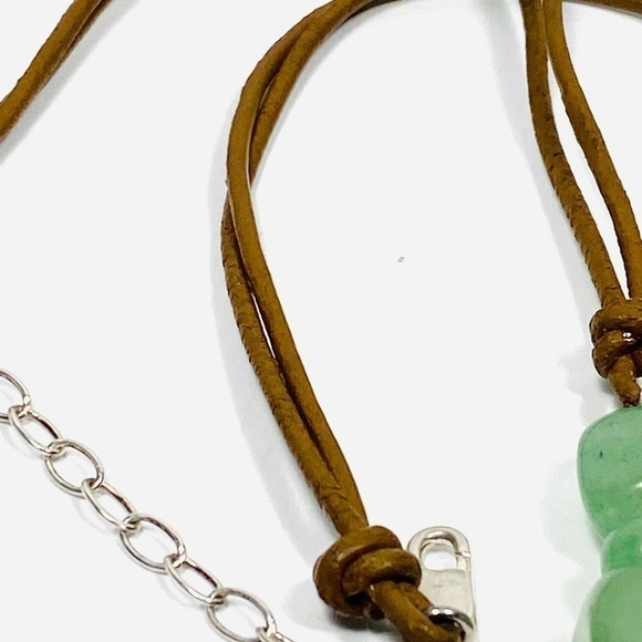 Necklace Jadeite Green Stones Brown Leather 925 Findings 17.5”+4” - Picture 8 of 15